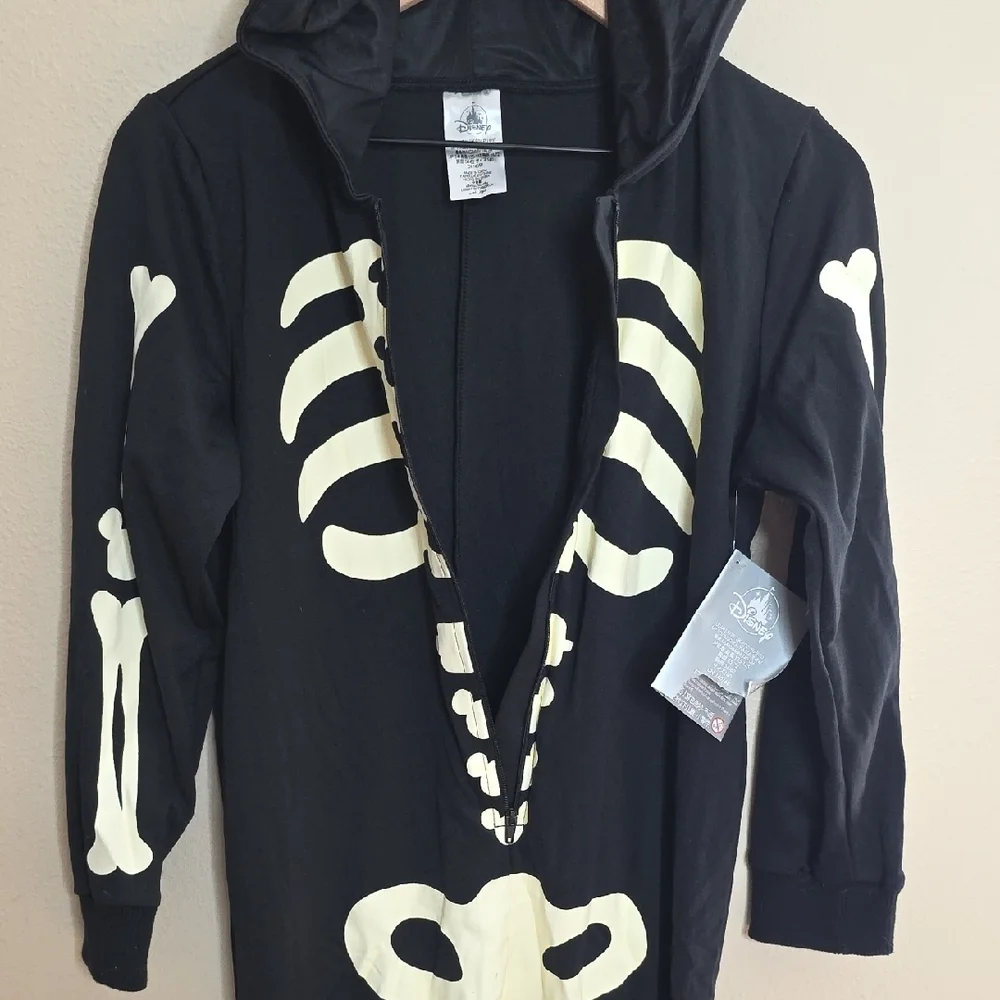 Disney Mickey Mouse Skeleton Glow Jumpsuit Black Unisex Youth Size 9 Halloween